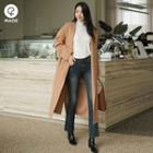 Handmade Shawl-collar Long Wrap Coat Beige - One Size