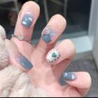 Bow Heart Cloud Faux Nail Tips X39 - White & Airy Blue - One Size