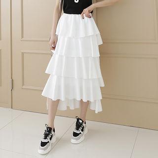 Dip-back Ruffled Tiered Skirt