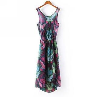 Print Sleeveless Maxi Chiffon Dress