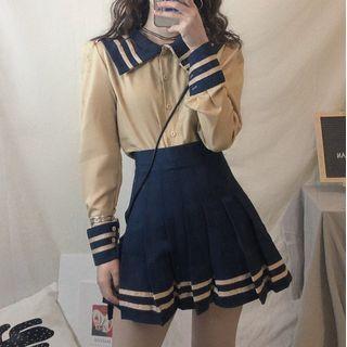 Sailor Collar Shirt / Pleated Mini Skirt