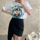 Short-sleeve Print T-shirt / Asymmetric Skirt