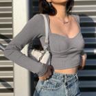 Square Neck Cropped Knit Top