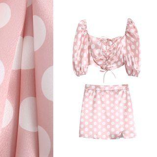 Short-sleeve Dotted Top / A-line Skirt / Set