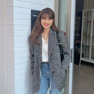 Herringbone Wool Blend Blazer Black - One Size