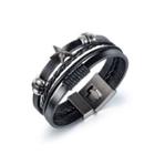 Fashion Personality Plated Black Star Multi-layer Leather Bangle Silver - One Size