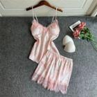 Loungewear Set : Lace Trim Print Camisole Top + Shorts