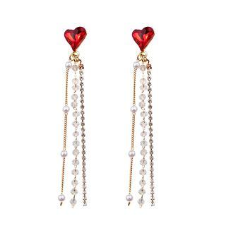Rhinestone Heart Tassel Earring