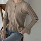 Button-front Ruffled Knit Top