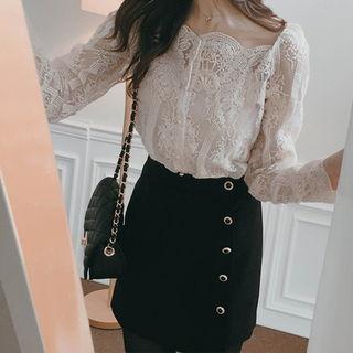 Embellished Button Wrap Skirt