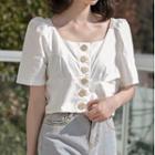 Square Neck Short-sleeve Cropped Blouse White - One Size