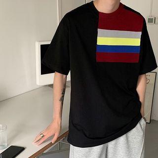 Color Block Knit Panel T-shirt