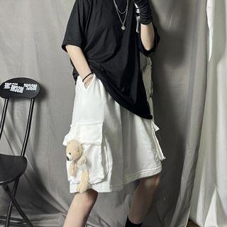 Bear Plush Wide Leg Cargo Shorts