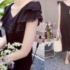 Sleeveless Lace-trim Ruffle-hem Dress