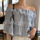 Off Shoulder Elbow-sleeve Fringe Top