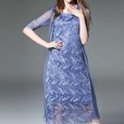 3/4-sleeve Embroidery Silk Dress