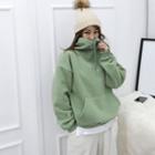 High-neck Drawstring Fleece-lined Sweatshirt