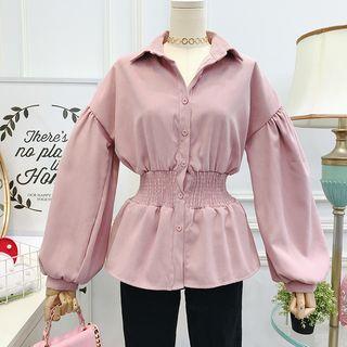 Elastic-waist Bubble-sleeved Shirt