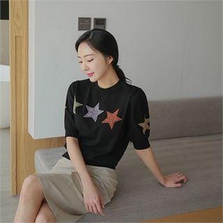 Short-sleeve Star Patterned Knit Top