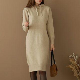 Rib-trim Knit Hoodie Dress