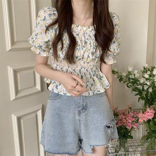 Floral Off Shoulder Pleated Blouse