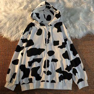 Cow Print Zipped Hoodie