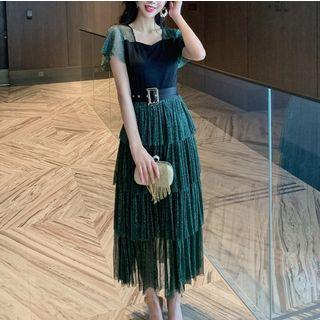Cap-sleeve Tiered Midi Dress