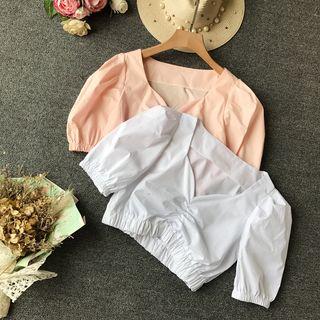 Bubble-sleeve Square-neck Cropped Top
