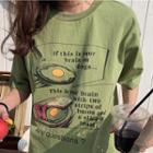 Short-sleeve Sunny Egg Print T-shirt Avocado Green - One Size