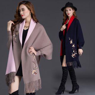 Floral Embroidered Open Front Poncho