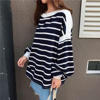 Stripe Puff-sleeve Pullover