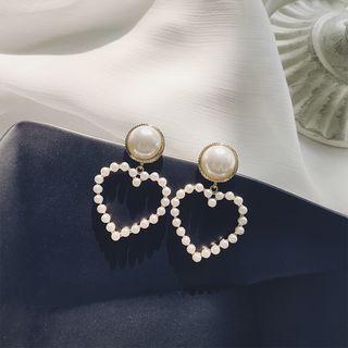 Beaded Heart Ear Stud 925 Sterling Silver - White - One Size