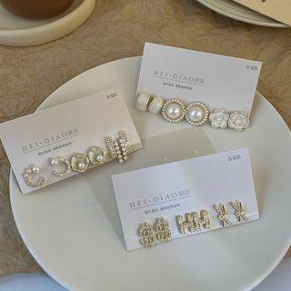 3 / 6 Pair Set: Faux Pearl / Rhinestone Alloy Earring (various Designs)