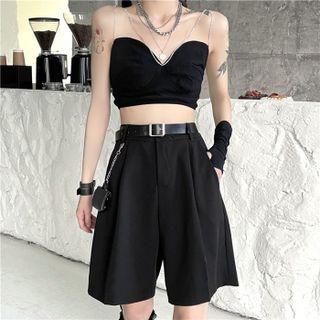 Set: High Waist Plain A-line Shorts + Belt
