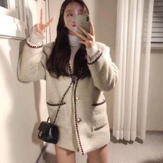 Buttoned Tweed Coat As Shown In Figure - One Size