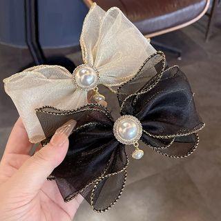Bow Mesh Faux Pearl Hair Clip / Set