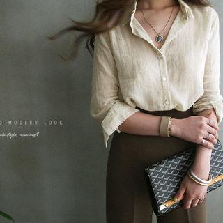 Long-sleeve Sheer Linen Blend Shirt