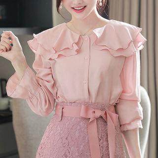 Layered Ruffle-collar Textured Blouse