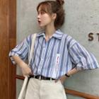 Striped Strap-accent Elbow-sleeve Shirt