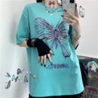 Butterfly-print Short-sleeve Round Neck T-shirt