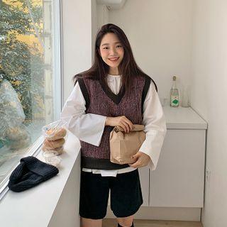 Ringer Woolen Tweed Vest Brown - One Size