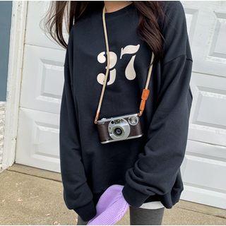 Drop-shoulder Number Print Sweatshirt Navy Blue - One Size