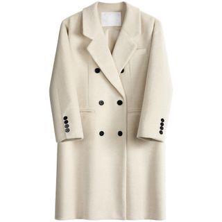 Plain Double-breasted Coat With Shoulder Bag
