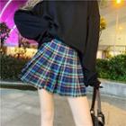 Sweatshirt / Plaid Mini Skirt