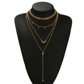 Alloy Rhinestone Layered Necklace Gold - One Size