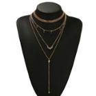 Alloy Rhinestone Layered Necklace Gold - One Size