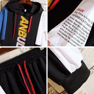 Set: Color-block Hooded Top + Cropped Pants
