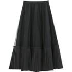 Mesh Panel Pleated Midi A-line Skirt