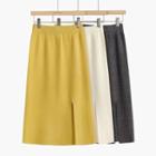 Slit Knit Midi A-line Skirt