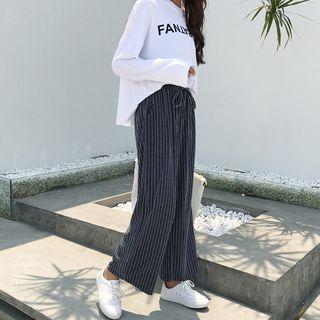 Drawstring Waist Striped Wide-leg Pants